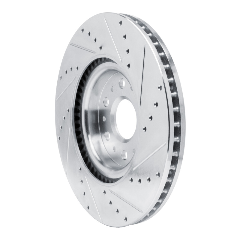 Buick Enclave Brake Rotor (1) - Front Left - R1 Concepts - Drilled & Slotted - Silver - `17-`25